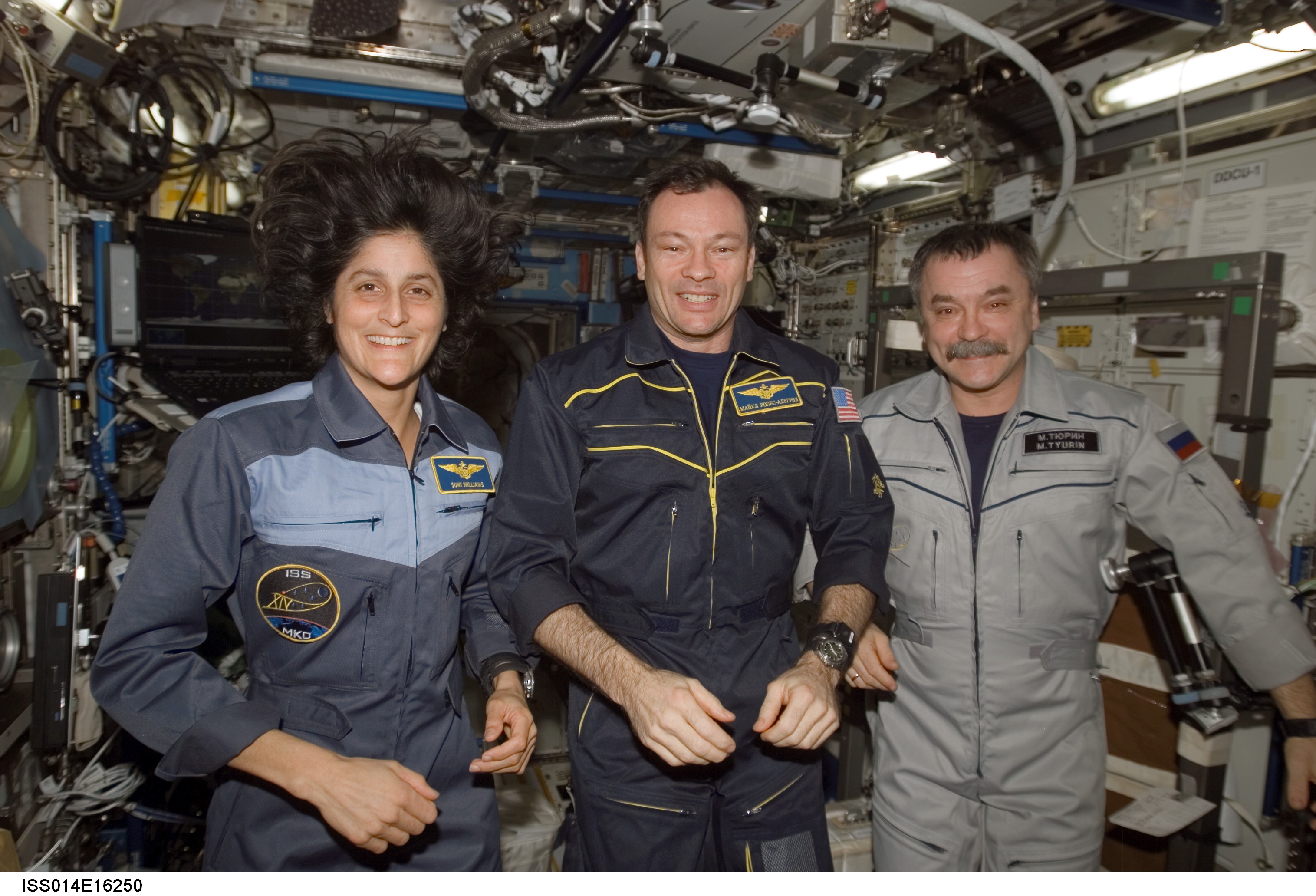Sunita Williams, Michael Lopez-Alegria and Mikhail Tyurin. Image credit NASA