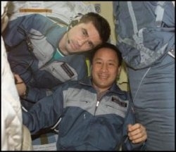 The crew of Expedition 7 poses for a picture. Image credit NASA