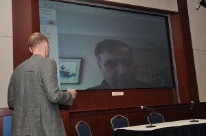 Getting connected with Robert Zubrin on Skype (Bas Lansdorp in the left corner). Image from AMG.